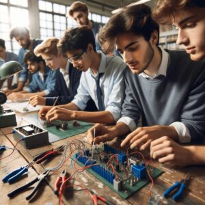 DALL·E-2024-01-24-15.26.18-Image_-Students-in-a-workshop-environment-experimenting-with-electrical-circuits-and-machinery.png