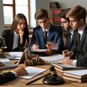 DALL·E-2024-01-24-15.26.20-Image_-Students-engaged-in-a-mock-legal-discussion-examining-contracts-and-legal-documents.png